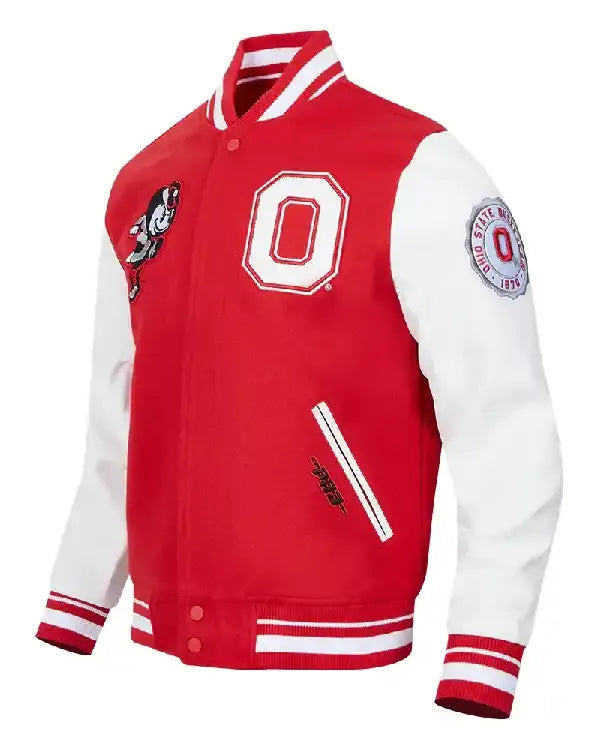 Classic Ohio State University Red And White Varsity Jacket