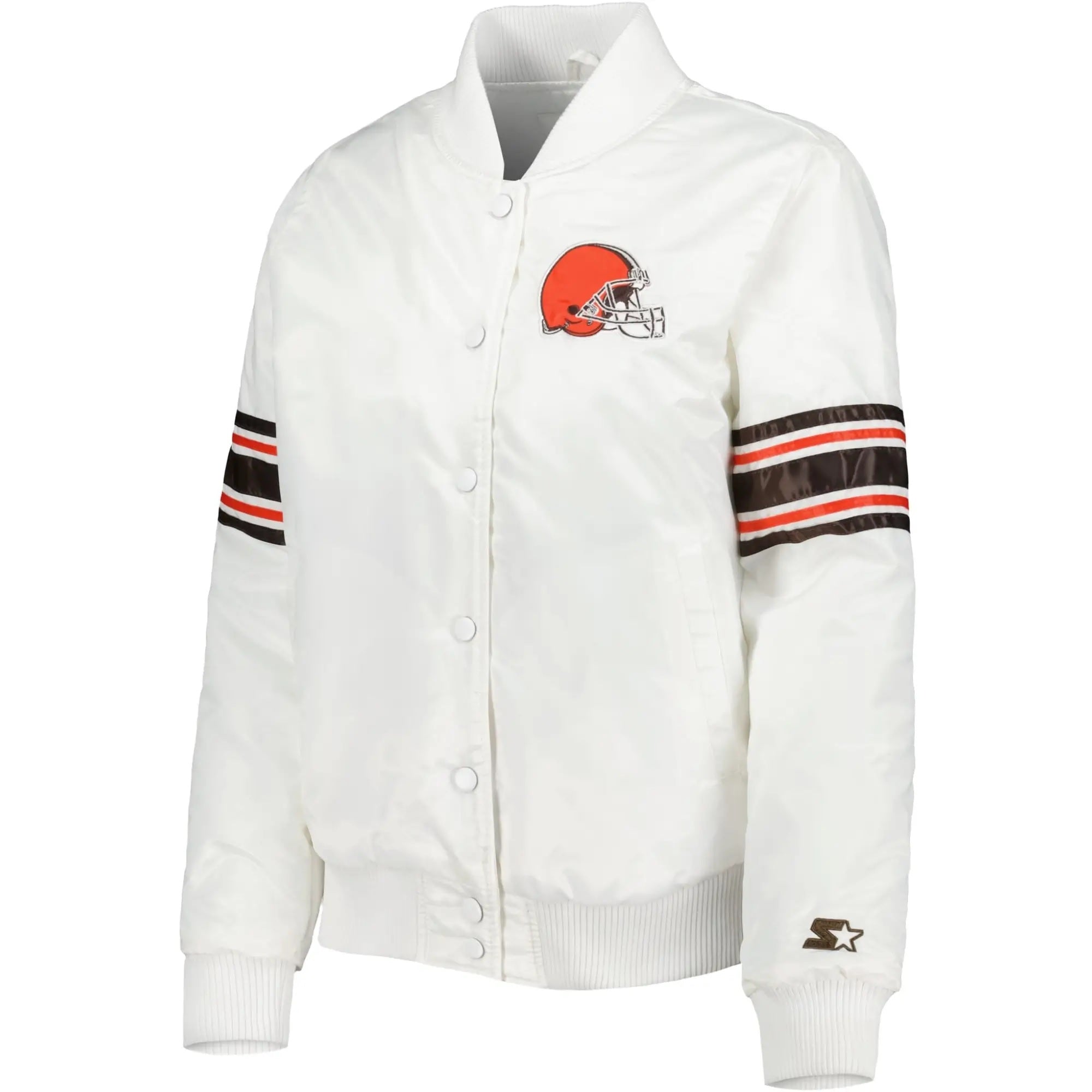 Cleveland Browns Starter White Line Up Satin Varsity Jacket WorthVee