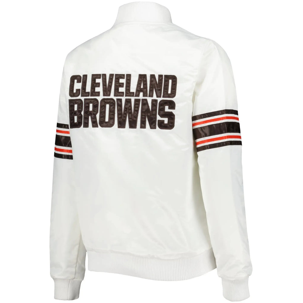 Cleveland Browns Starter White Line Up Satin Varsity Jacket WorthVee