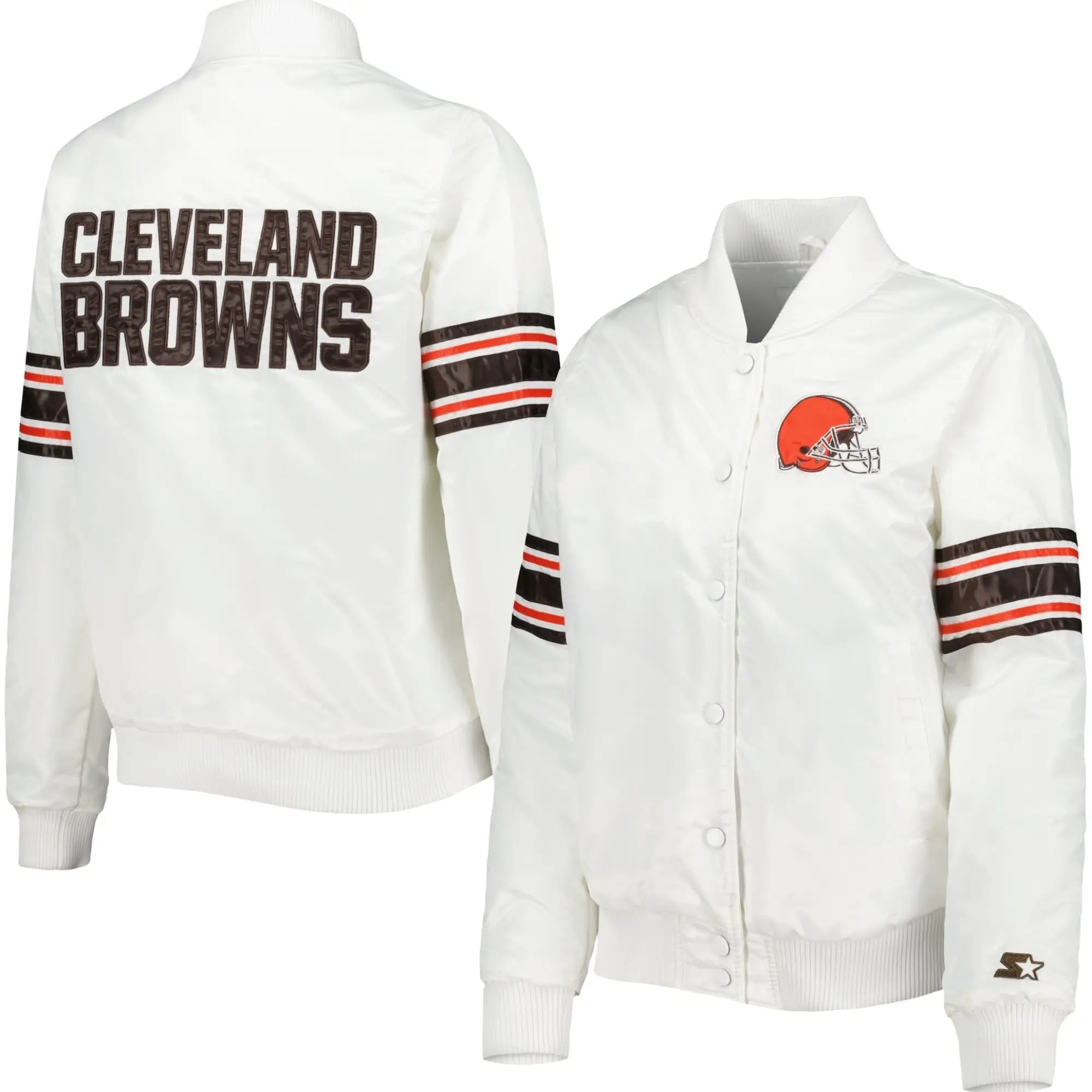 Cleveland Browns Starter White Line Up Satin Varsity Jacket WorthVee