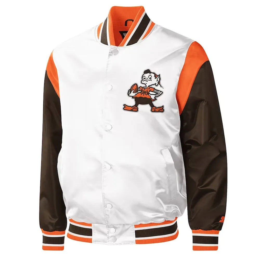 Cleveland Browns Throwback Pitch Varsity Satin Jacket WorthVee