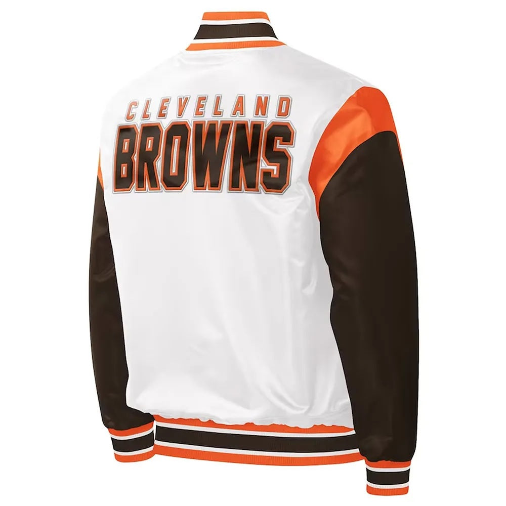 Cleveland Browns Throwback Pitch Varsity Satin Jacket WorthVee