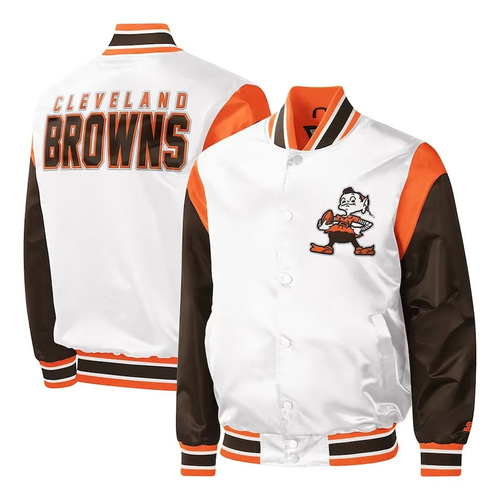 Cleveland Browns Throwback Pitch Varsity Satin Jacket WorthVee
