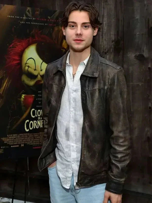 Clown in a Cornfield Carson MacCormac Brown Leather Jacket Clanton Jacket