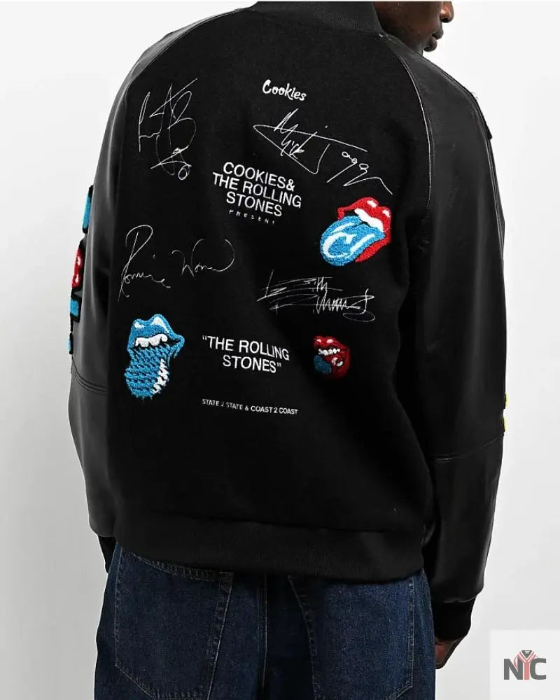 Cookies x The Rolling Stones Letterman Black Varsity Jacket Clanton Jacket