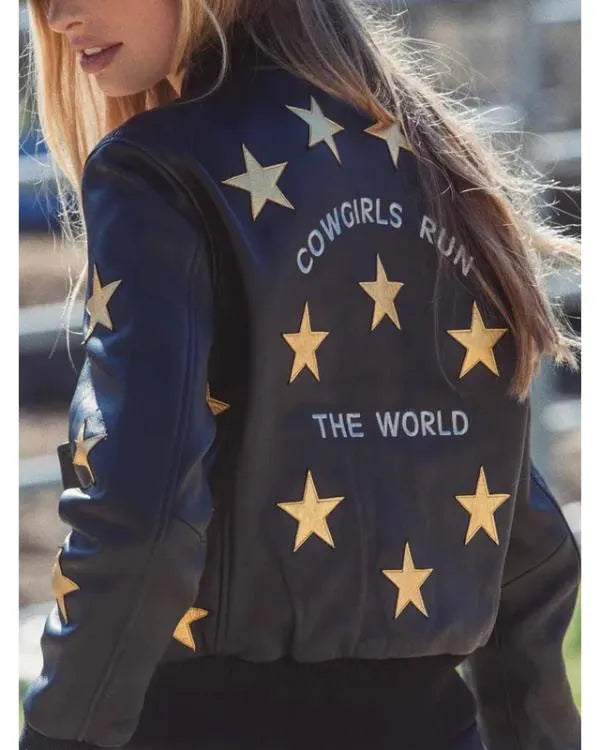Cowgirl Run The World Black Bomber Jacket
