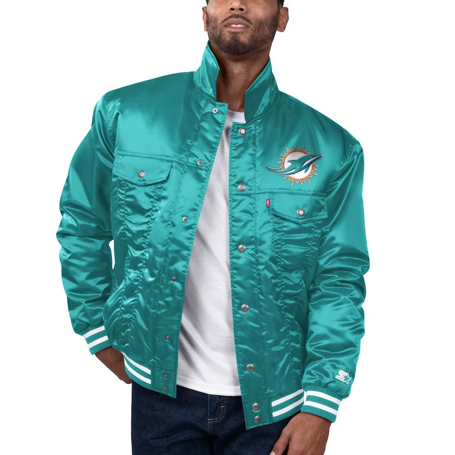 Cream Miami Dolphins Retro Classic Varsity Jacket WorthVee