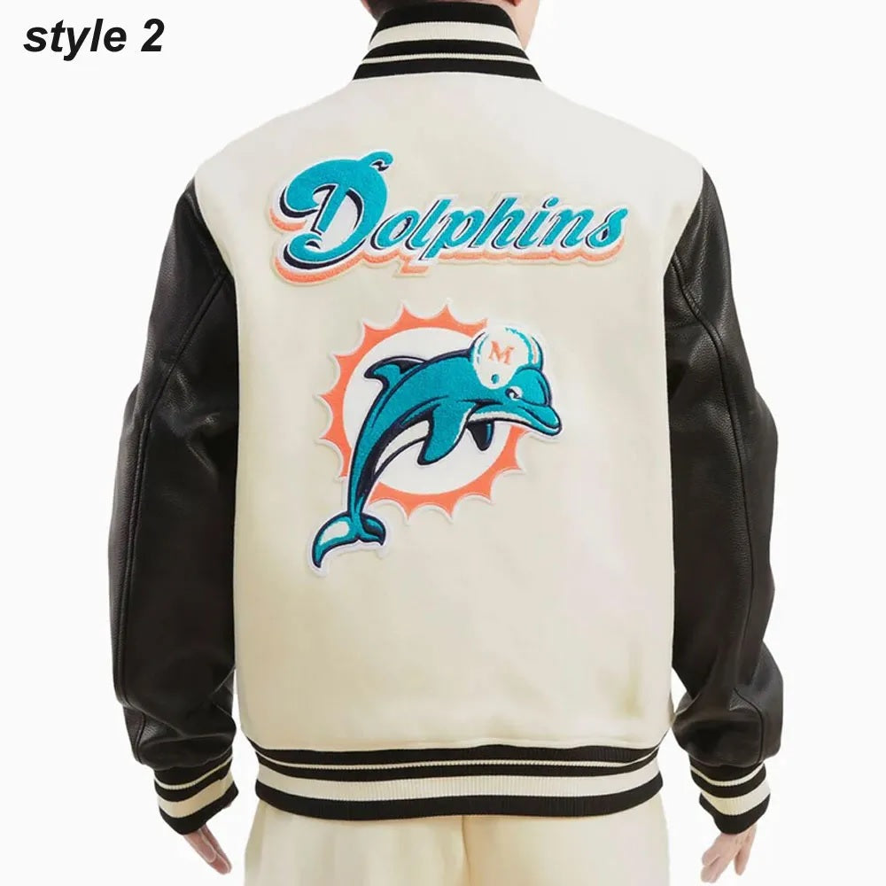 Cream Miami Dolphins Retro Classic Varsity Jacket WorthVee