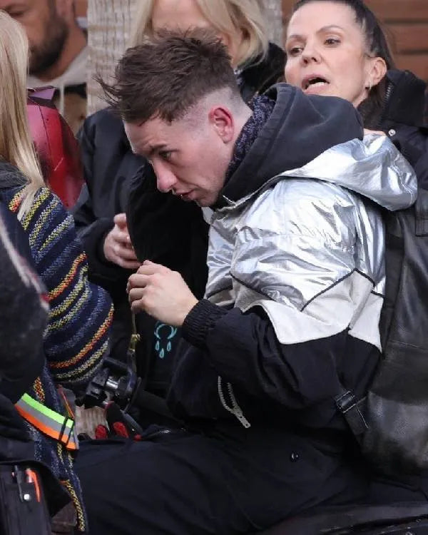 Crime 101 Barry Keoghan Black and Silver Hooded Jacket