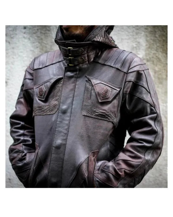 Cyberpunk Brown Hooded Leather Jacket