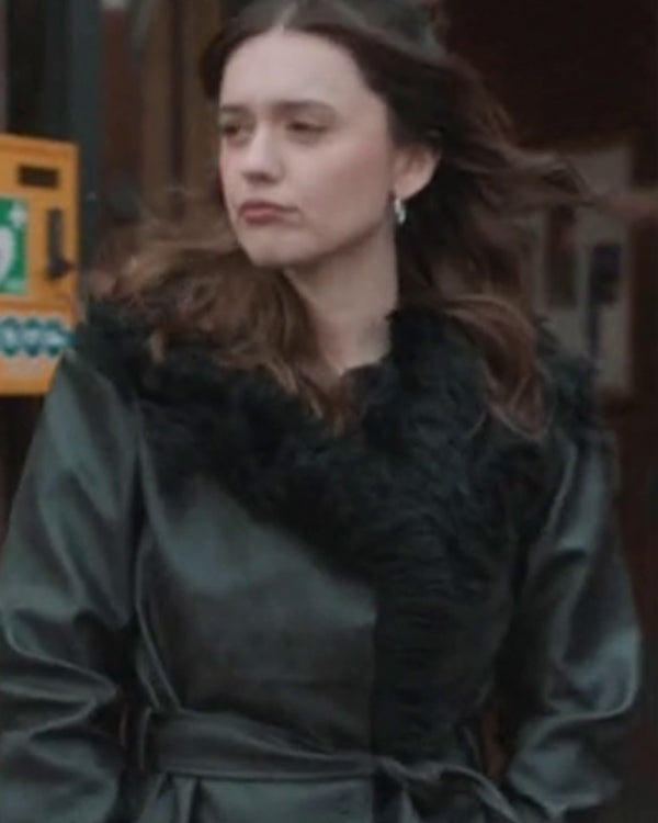 Daddy Issues S02 Aimee Lou Wood Fur Trim Leather Coat