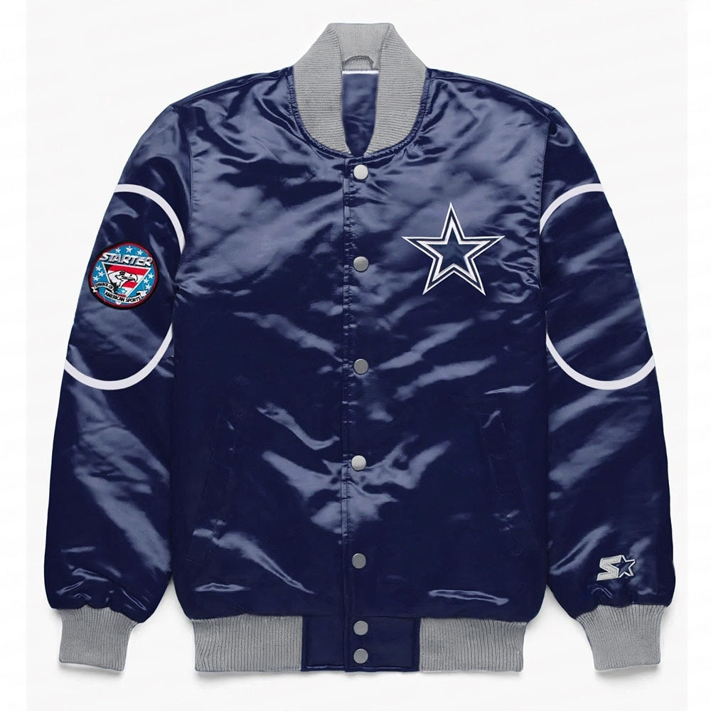 Dallas Cowboys Blue Bomber Snap-Front Jacket WorthVee