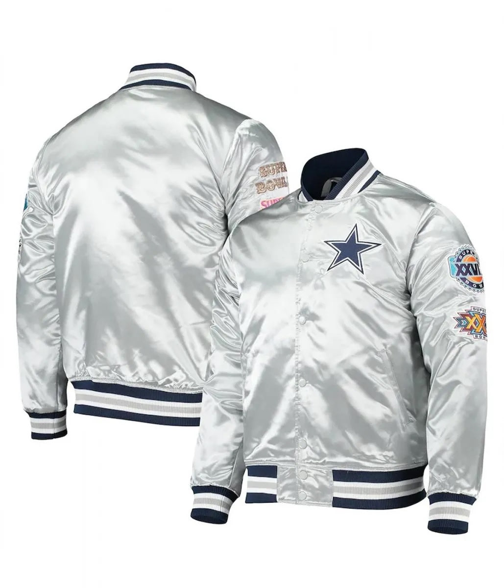 Dallas Cowboys Silver Satin Jacket WorthVee