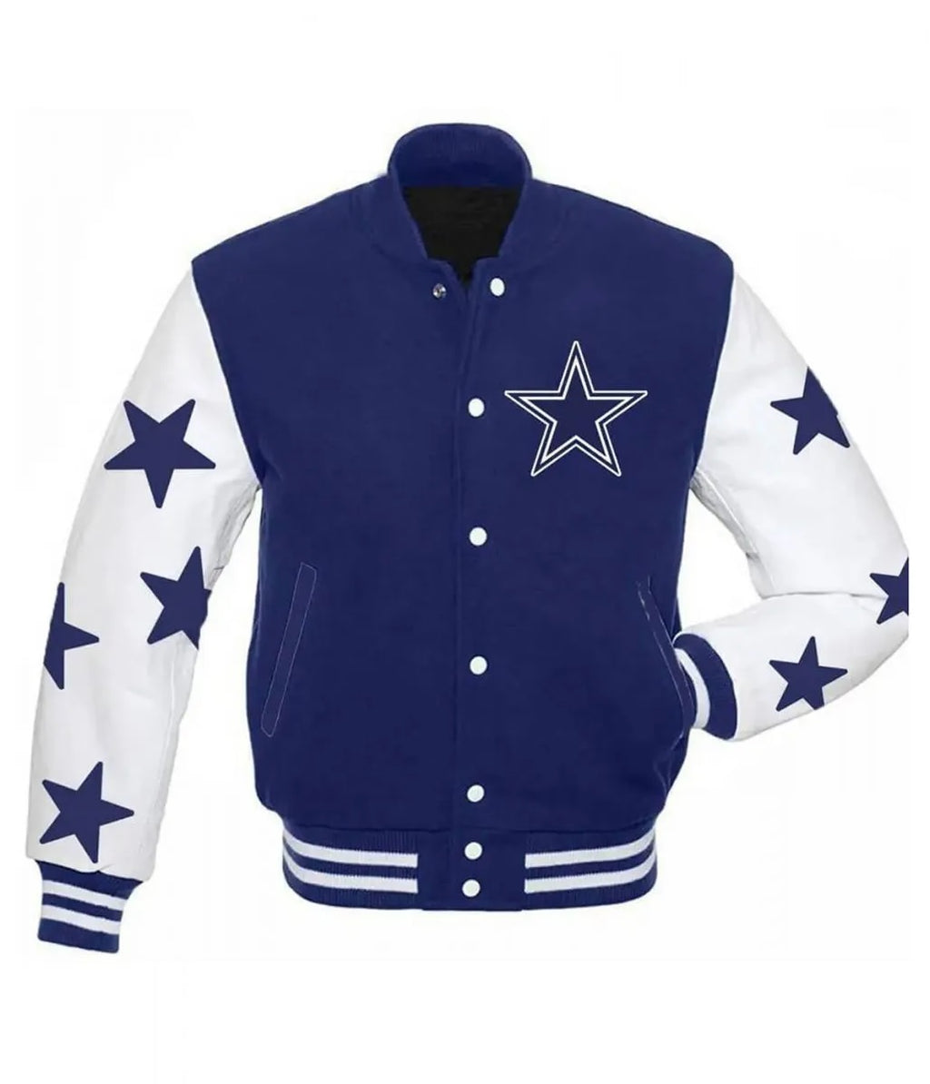 Dallas Cowboys Stars Varsity Royal Blue and White Jacket WorthVee