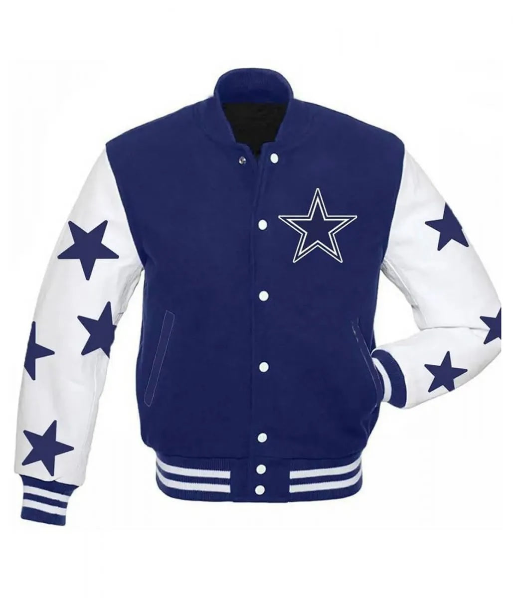 Dallas Cowboys Stars Varsity Royal Blue and White Jacket WorthVee