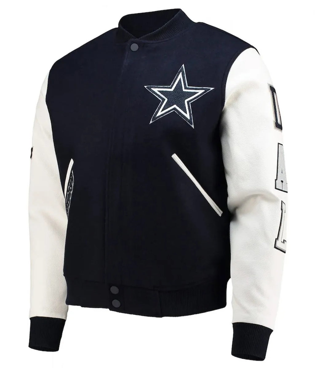 Dallas Cowboys White and Navy Varsity Jacket WorthVee
