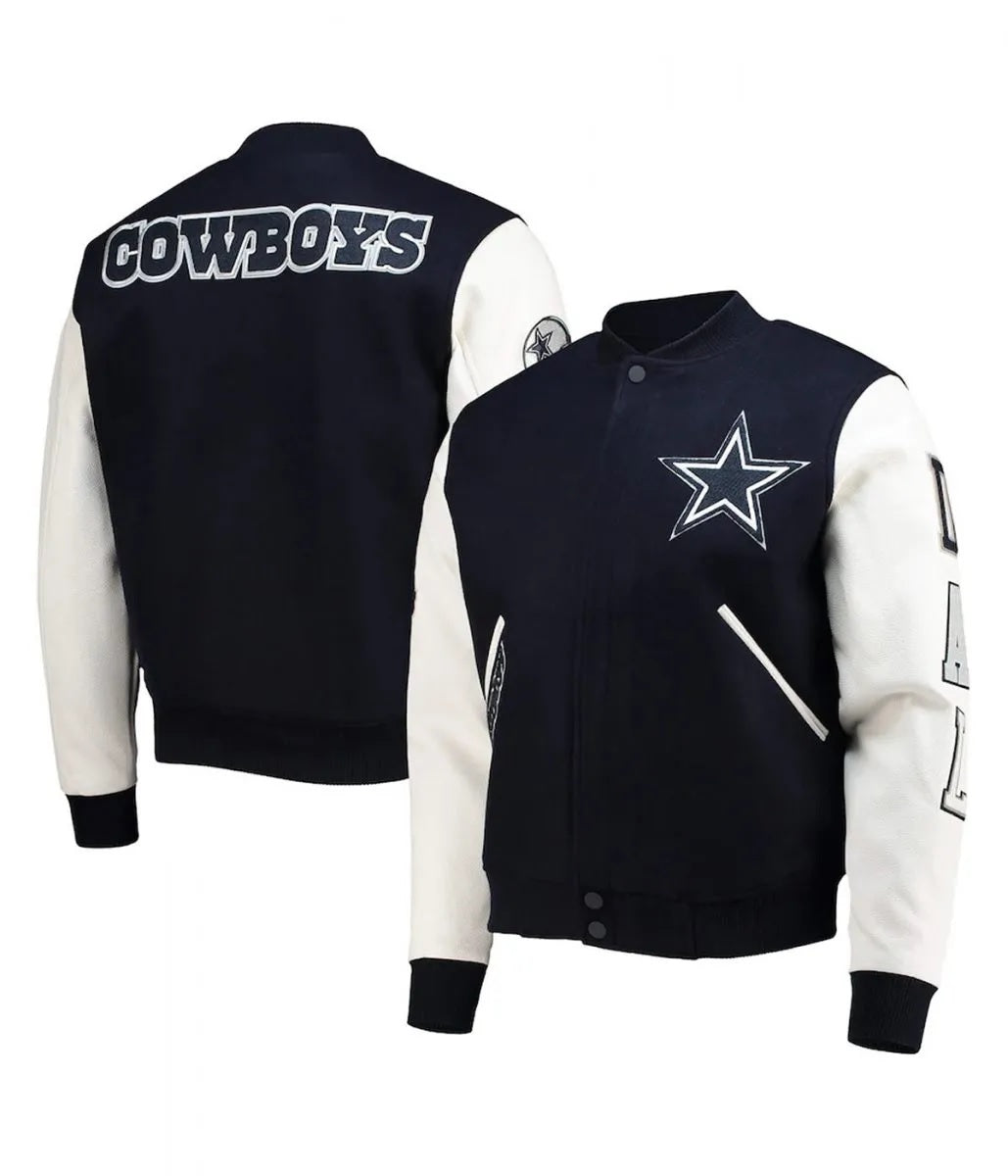 Dallas Cowboys White and Navy Varsity Jacket WorthVee