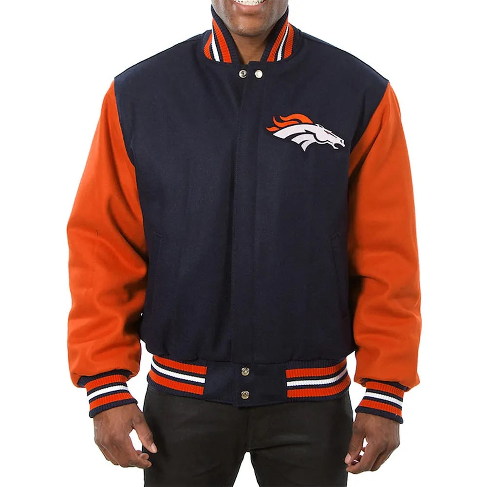 Denver Broncos Blue and Orange Varsity Orange Wool Jacket WorthVee