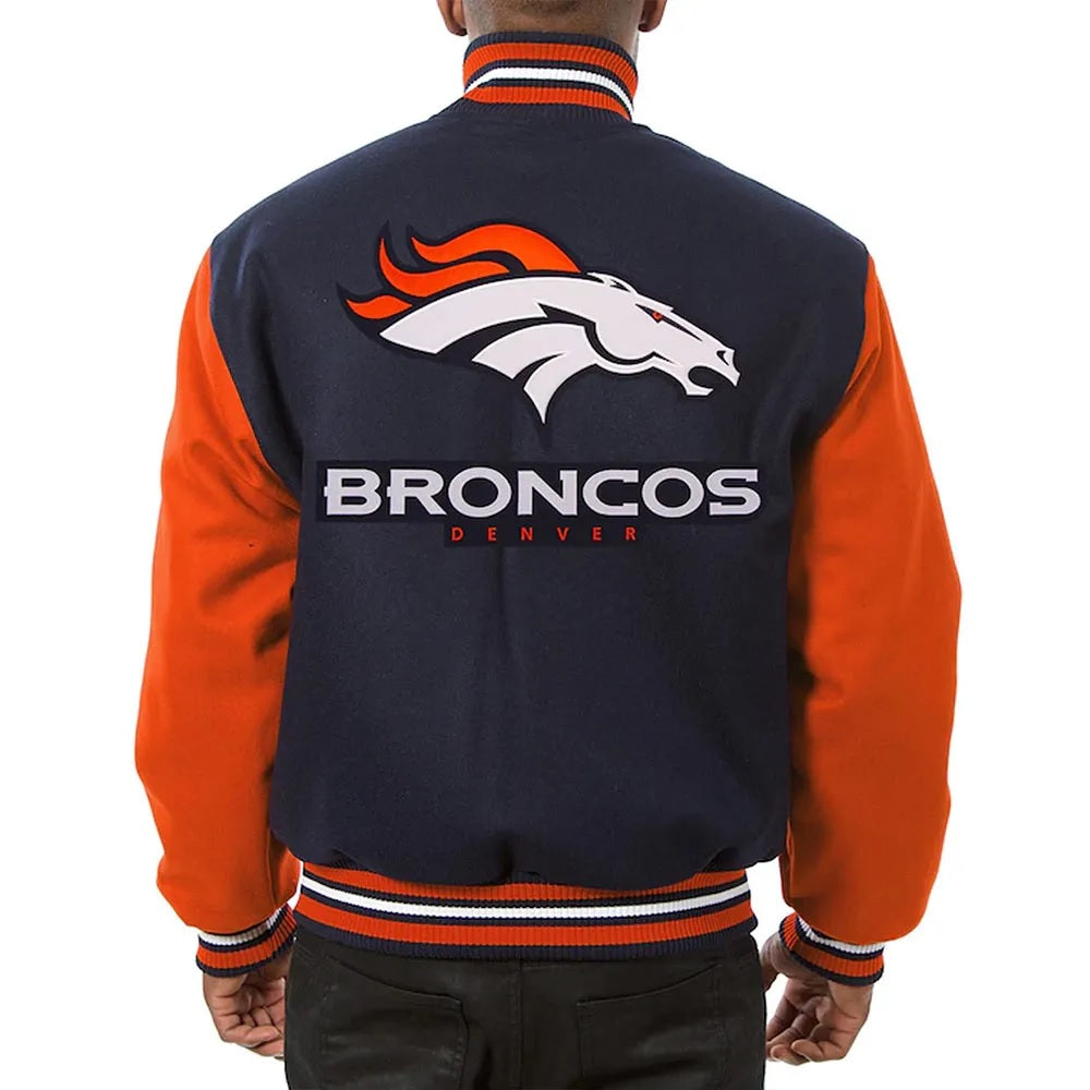 Denver Broncos Blue and Orange Varsity Orange Wool Jacket WorthVee