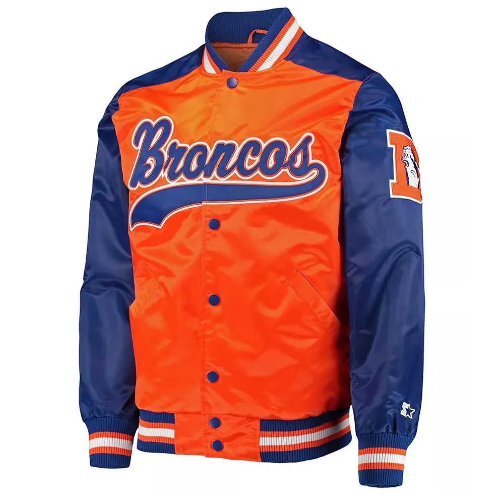 Denver Broncos Blue and Orange Varsity Satin Jacket WorthVee