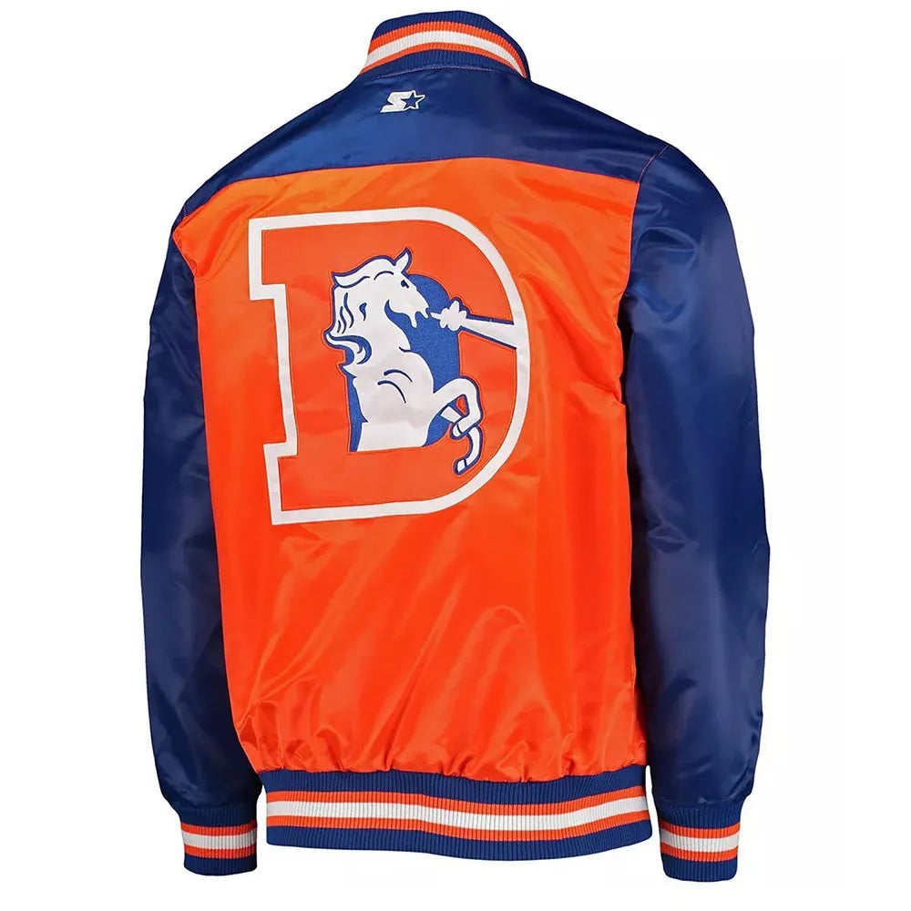 Denver Broncos Blue and Orange Varsity Satin Jacket WorthVee