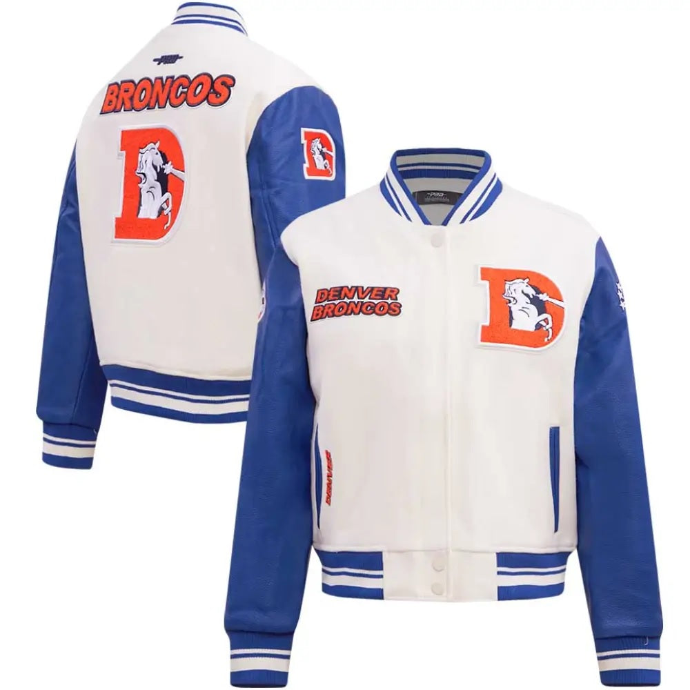 Denver Broncos Classic Rib Wool and Leather Varsity Jacket WorthVee