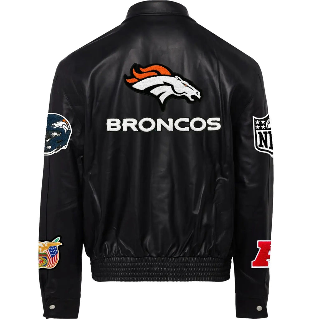 Denver Broncos Jeff Hamilton Leather Varsity Jacket WorthVee