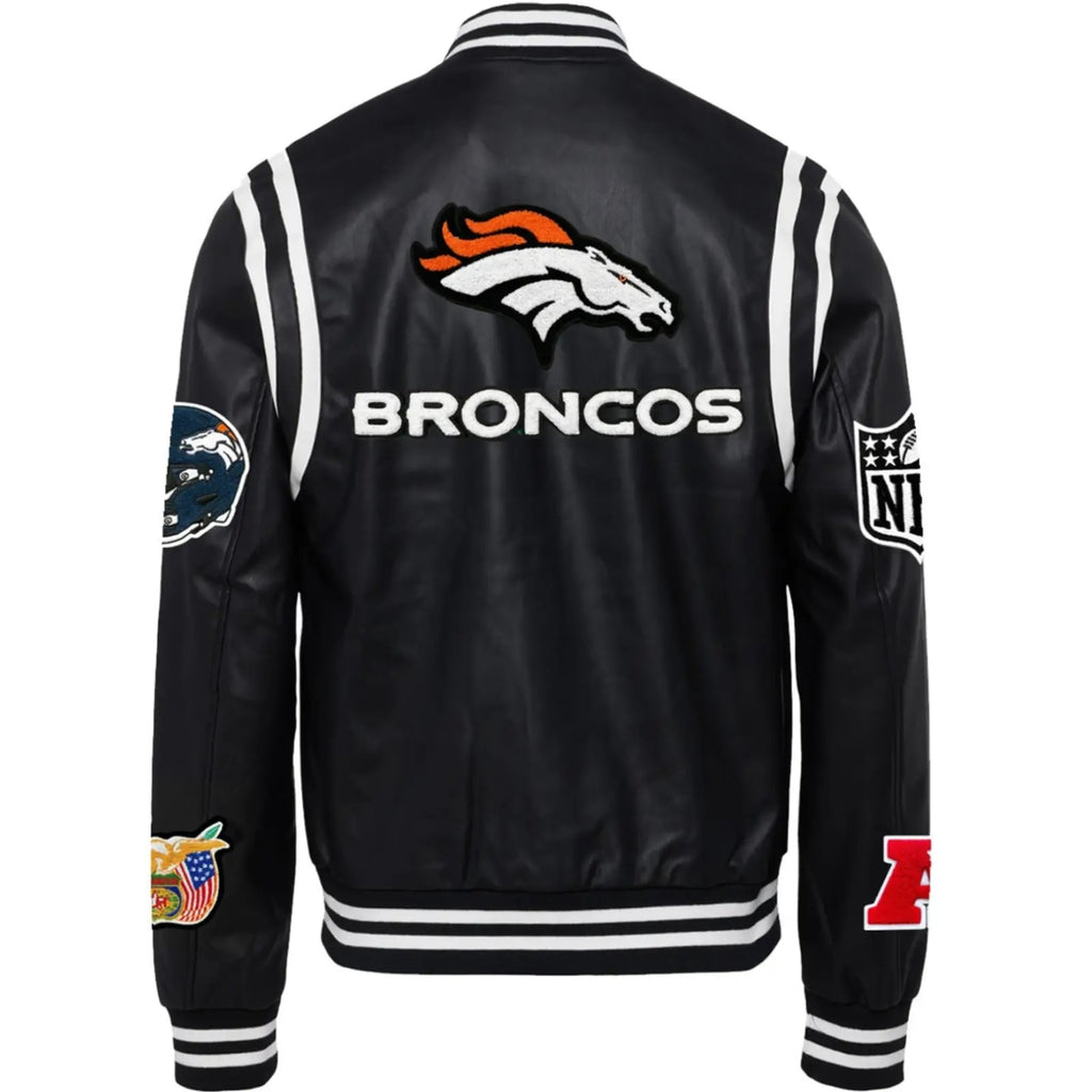Denver Broncos Jeff Hamilton Leather Varsity Jacket WorthVee