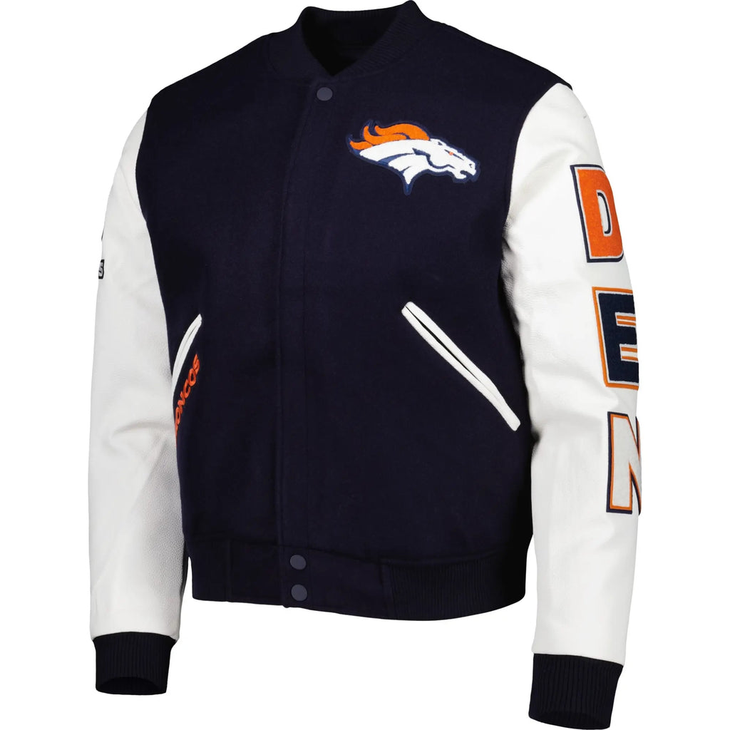 Denver Broncos Navy and White Varsity Jacket WorthVee