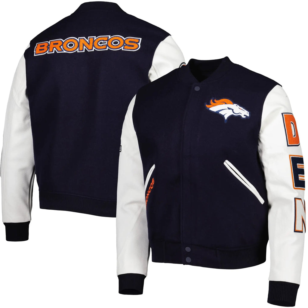 Denver Broncos Navy and White Varsity Jacket WorthVee