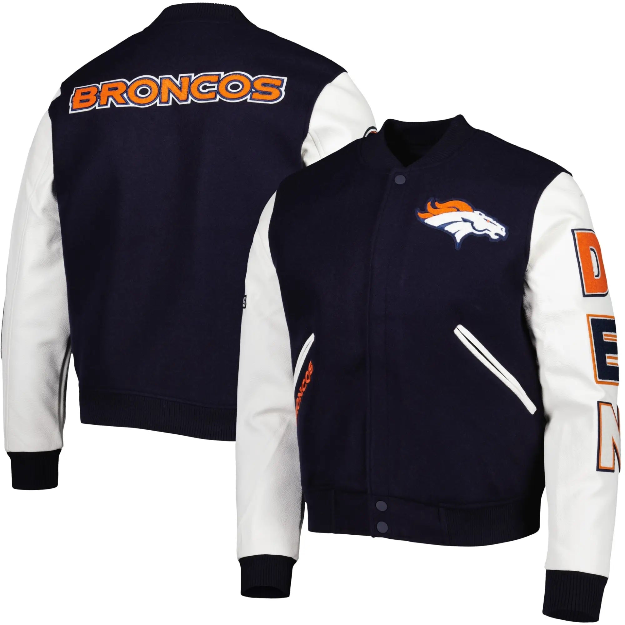 Denver Broncos Navy and White Varsity Jacket WorthVee