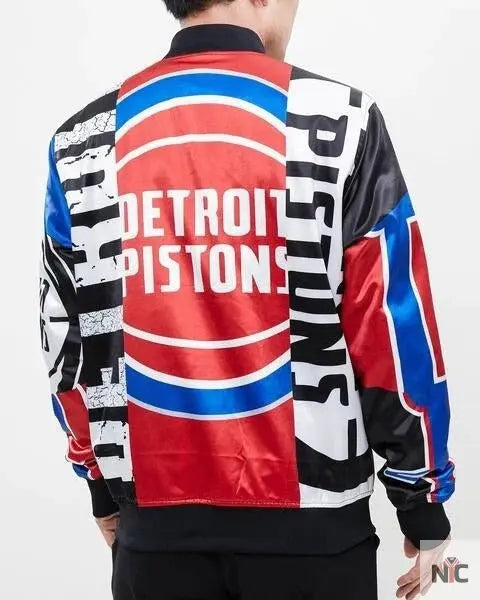 Detroit Pistons Mashup Satin Varsity Jacket Clanton Jacket