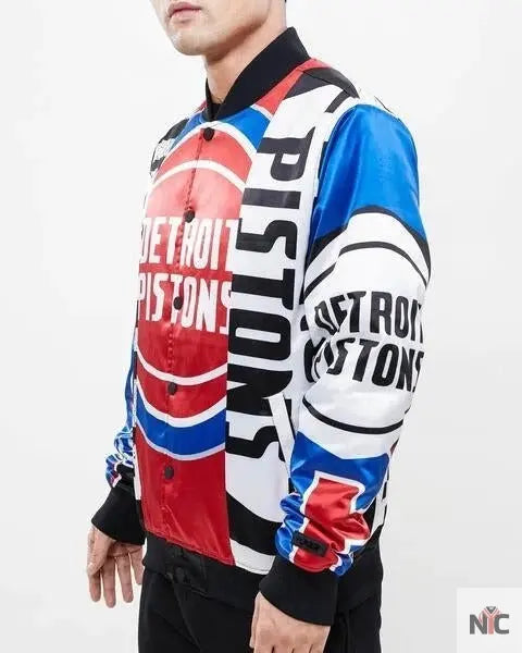 Detroit Pistons Mashup Satin Varsity Jacket Clanton Jacket