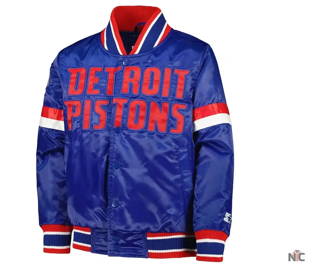 Detroit Pistons Youth Home Game Blue Satin Jacket Clanton Jacket