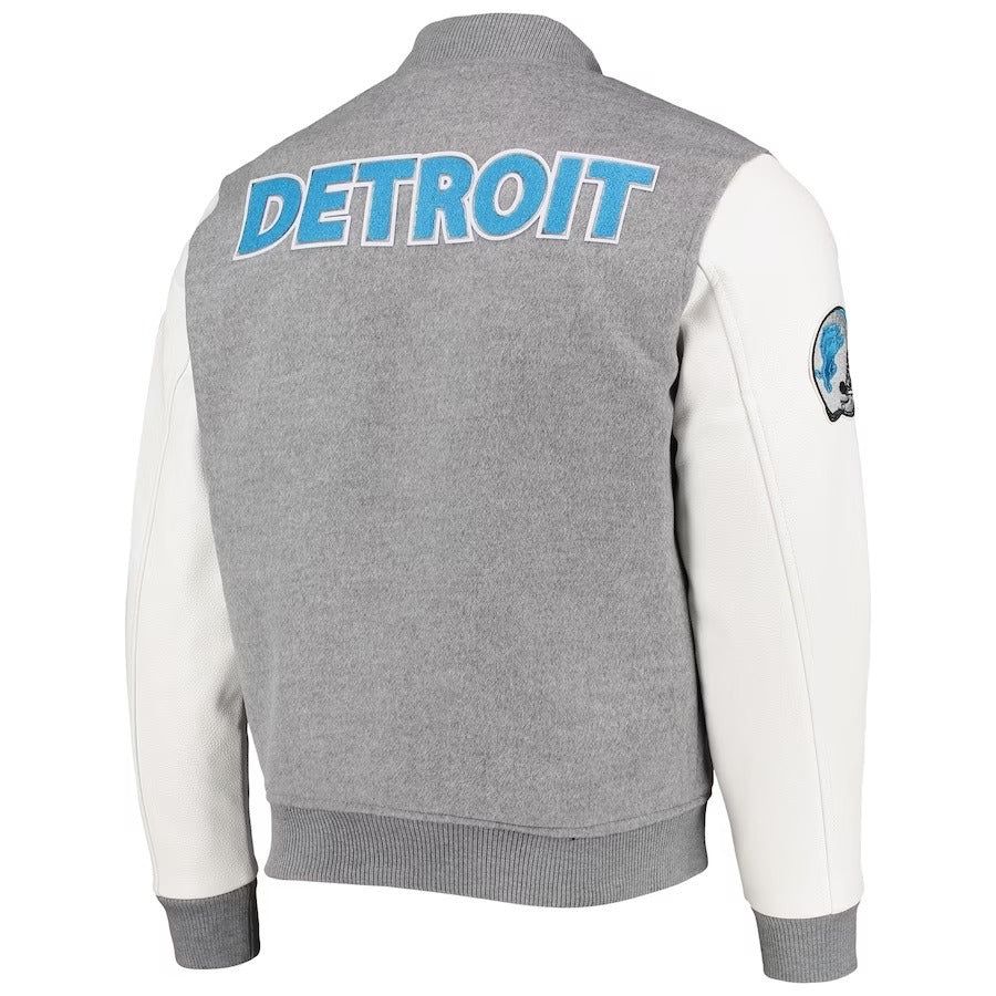 Detroit Lions Grey And White Varsity Jacket WorthVee