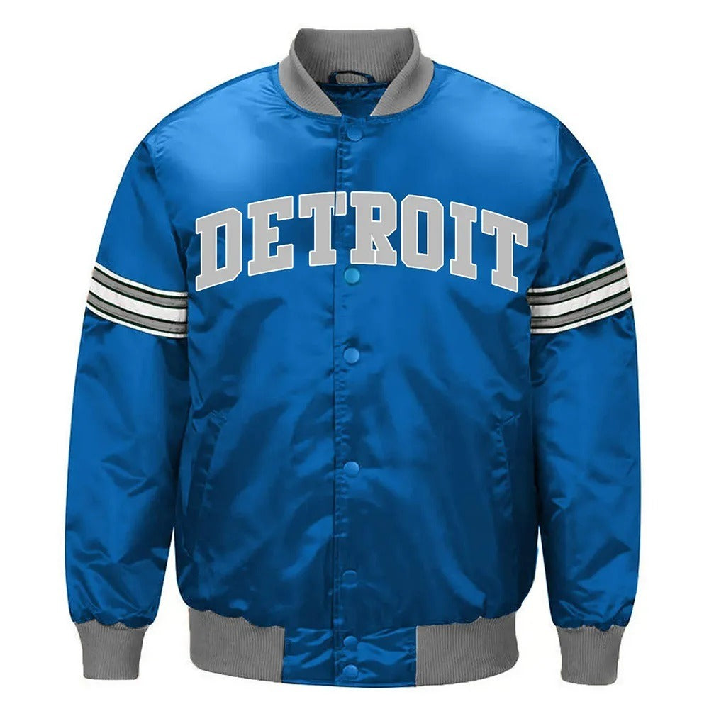 Detroit Lions Striped Blue Satin Jacket WorthVee