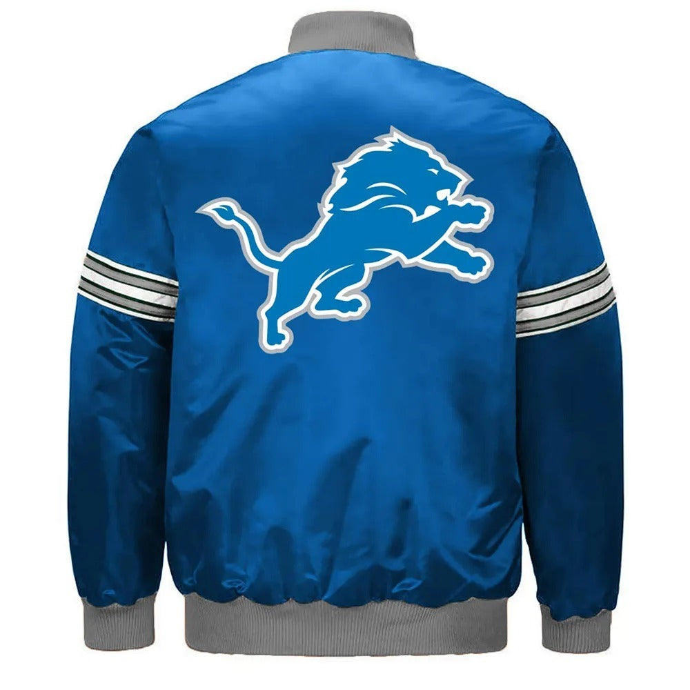 Detroit Lions Striped Blue Satin Jacket WorthVee