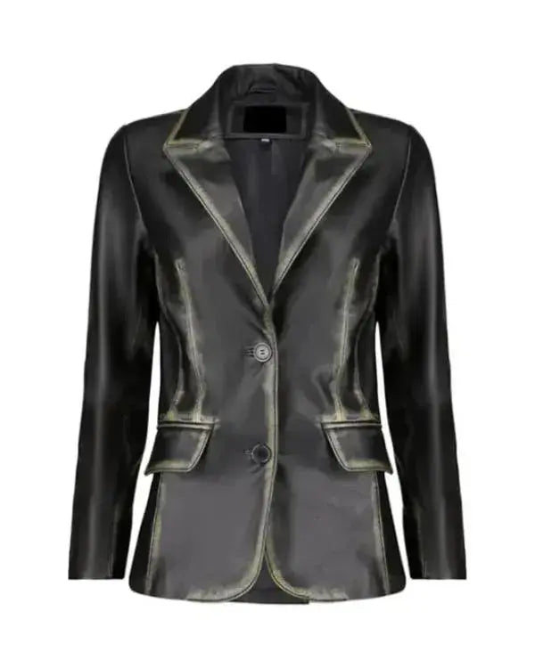 Distressed Black Leather Blazer WorthVee