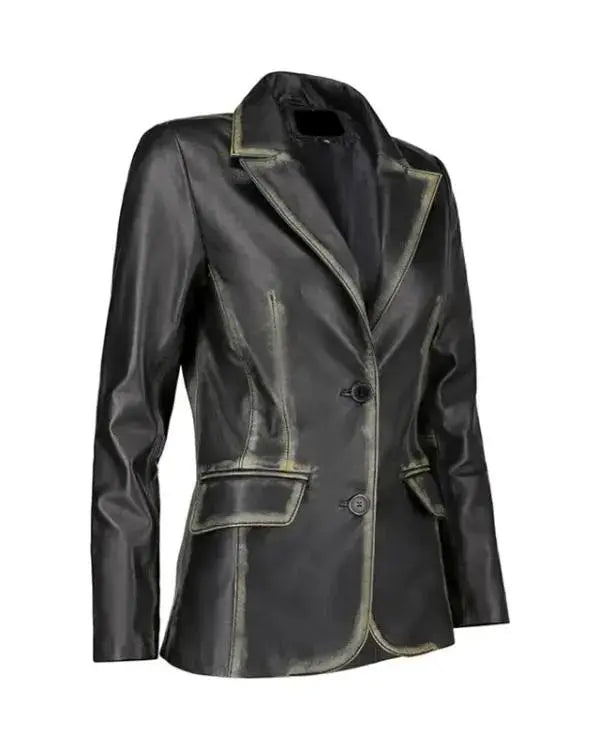 Distressed Black Leather Blazer WorthVee