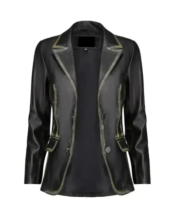 Distressed Black Leather Blazer WorthVee