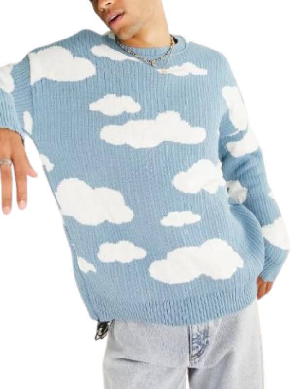 Dreaming Whilst Black S02 Adjani Salmon Blue Cloud Knitted Sweater WorthVee
