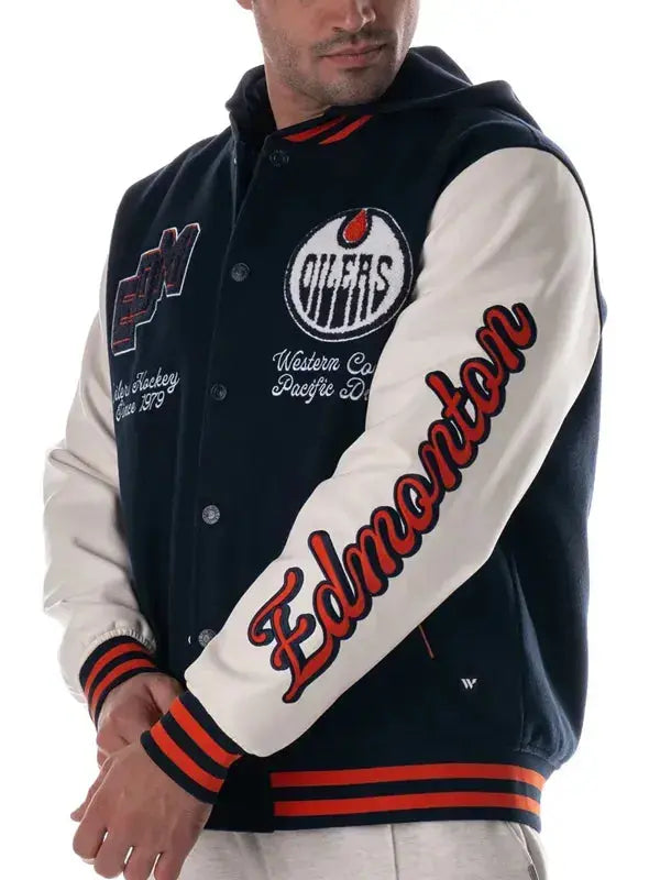 Edmonton Oilers Blue Varsity Coach’s Jacket WorthVee