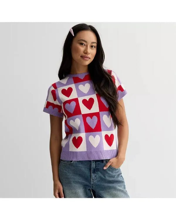 Electric Bloom S01 J’Adore Elizabeth Checkered Hearts Sweater