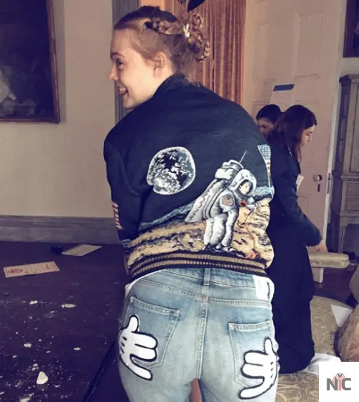 Elle Fanning Saint Laurent Moon Landing Black Varsity Jacket Clanton Jacket