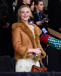 Elle Fanning NYC Brown Fur Leather Jacket