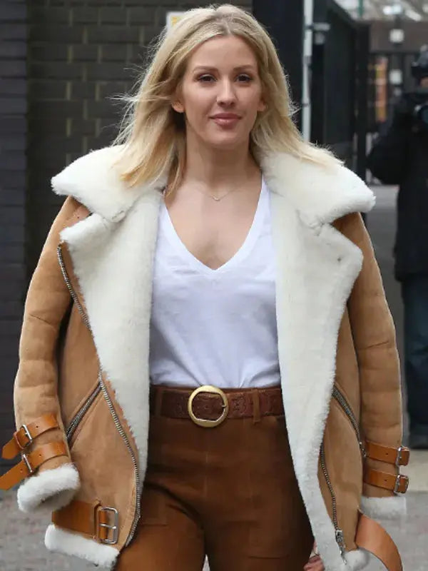 Ellie Goulding B3 Brown Leather Jacket WorthVee