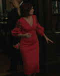 Elsbeth S03 Carrie Preston Pink Embellished Puff Sleeves Dress