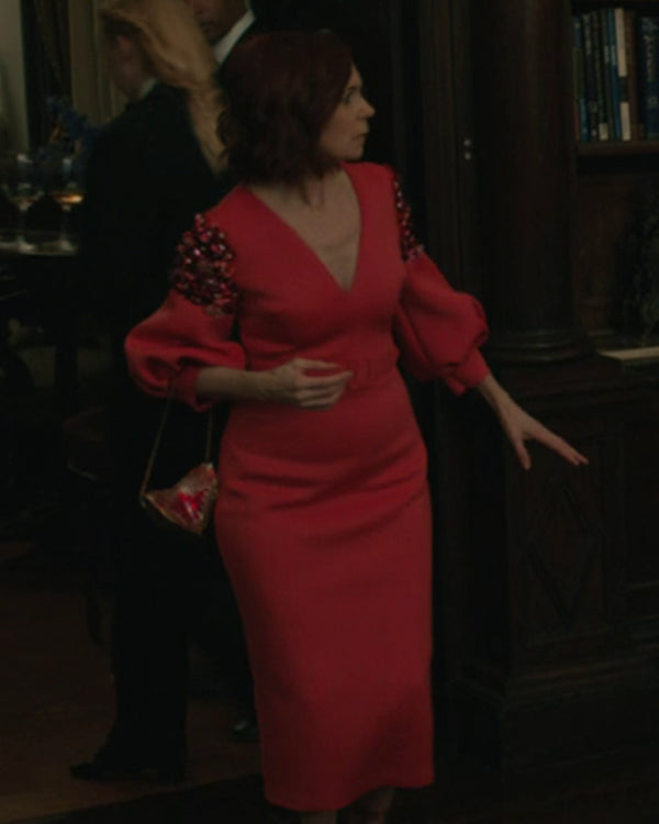 Elsbeth S03 Carrie Preston Pink Embellished Puff Sleeves Dress