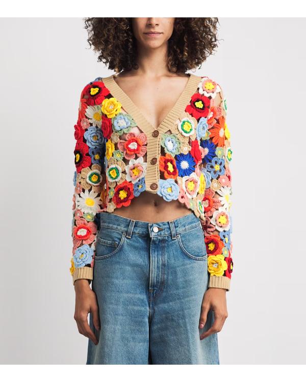 Elsbeth S03 Carrie Preston Cropped Crochet Cardigan