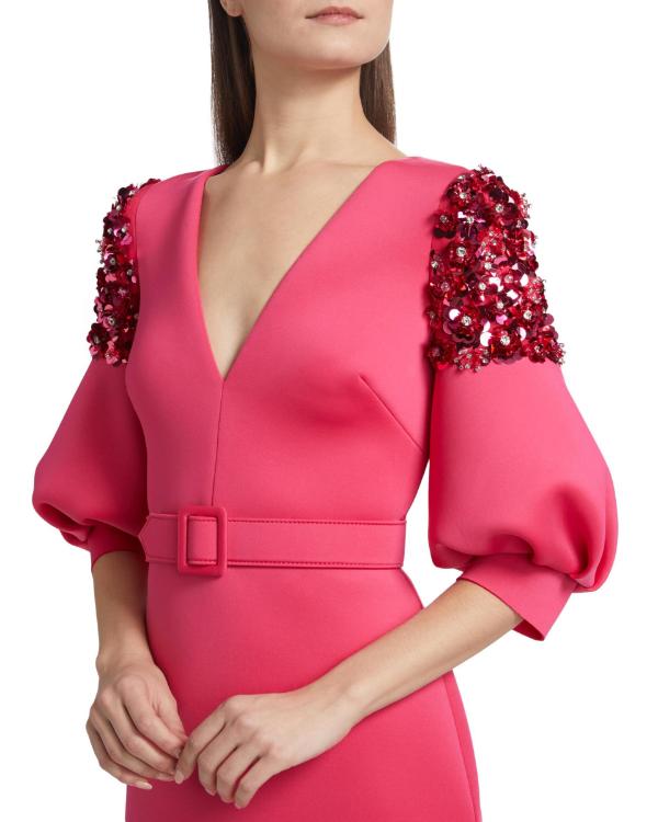 Elsbeth S03 Carrie Preston Pink Embellished Puff Sleeves Dress
